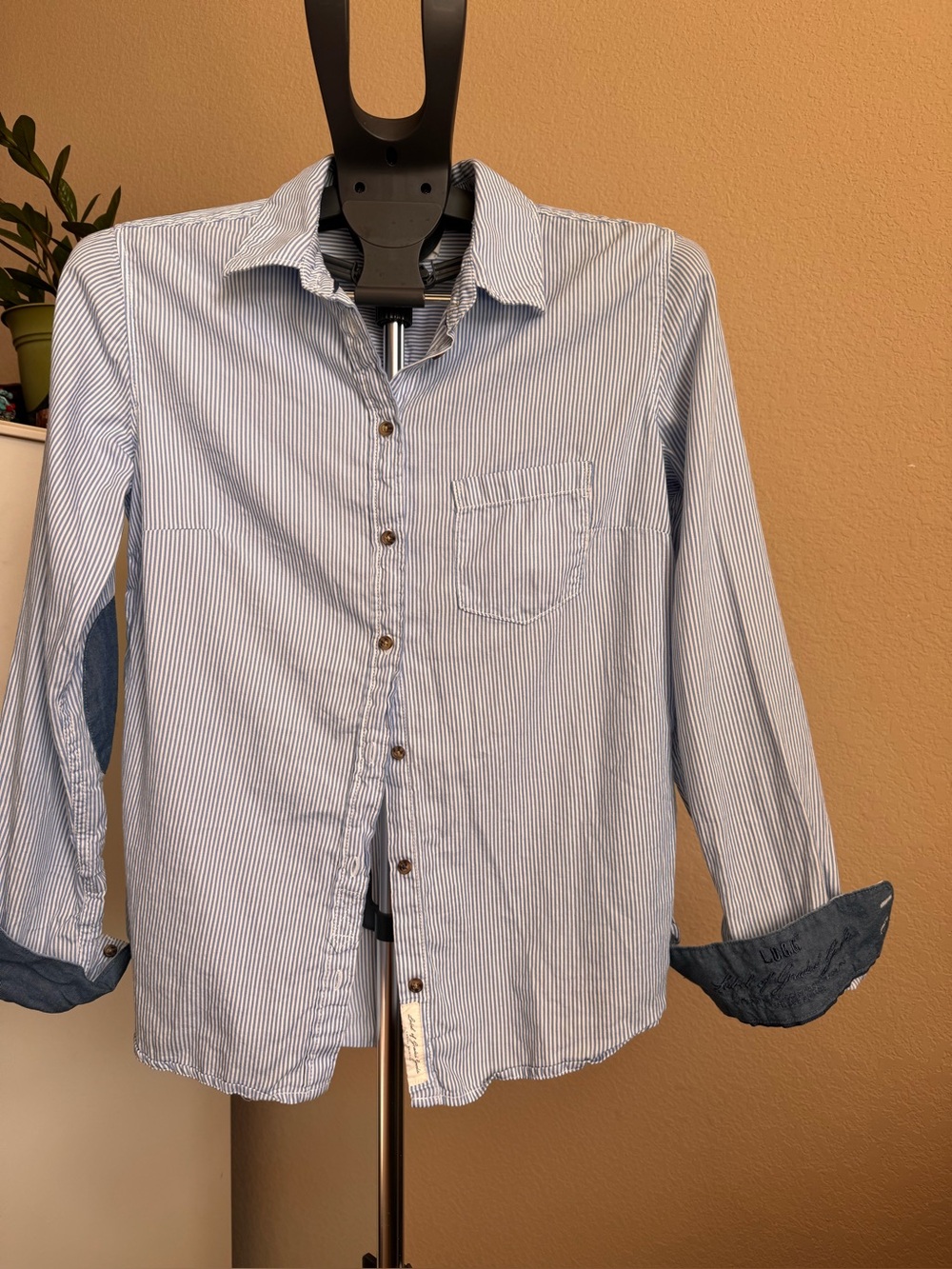 Light Blue Pinstripe Button-Down Shirt for Women